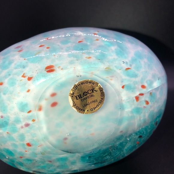 Vintage Block Crystal Art Glass Handbag Mouth Blown Turquoise Blue And Orange - Picture 8 of 8